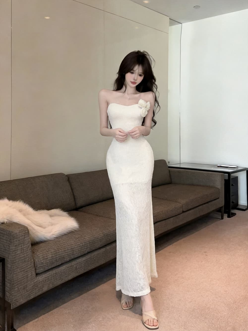 실사 프랑스식 레이스 꽃 여성 드레스 여름 새로운 휴가 품격 튜브탑 몸매 가꾸기 타이트 스커트 길다 치마 상세 이미지 23