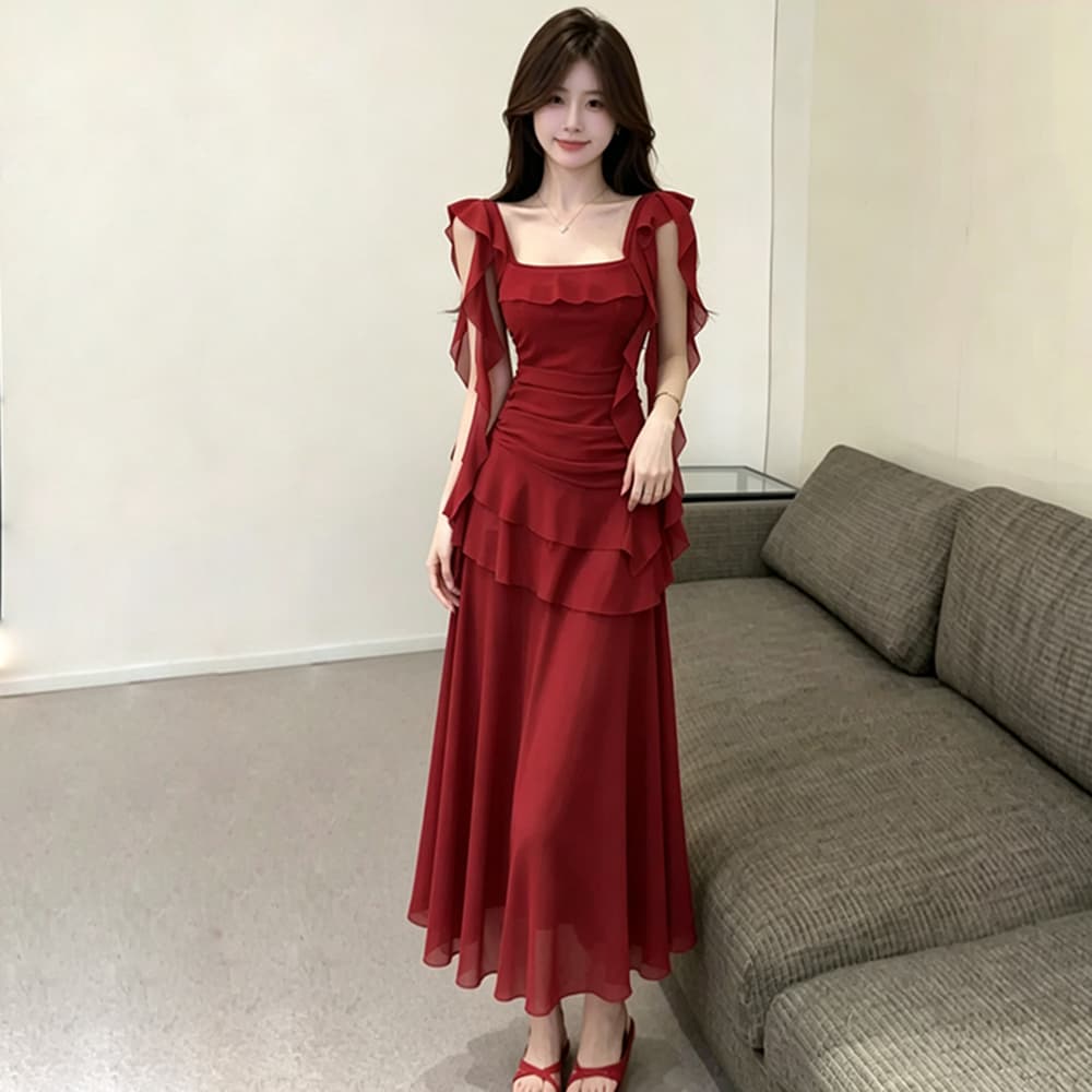 실사 프랑스식 아름다운 망사 슬립 여성 드레스 여름 해변가 휴가 품격 허리 수축 타이트 스커트 예복 롱 스커트 이미지 2