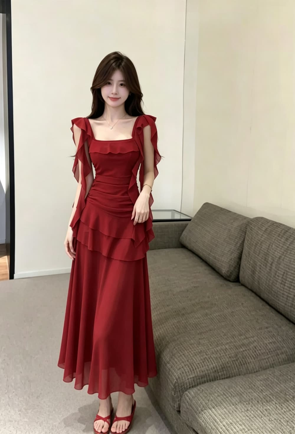 실사 프랑스식 아름다운 망사 슬립 여성 드레스 여름 해변가 휴가 품격 허리 수축 타이트 스커트 예복 롱 스커트 상세 이미지 5