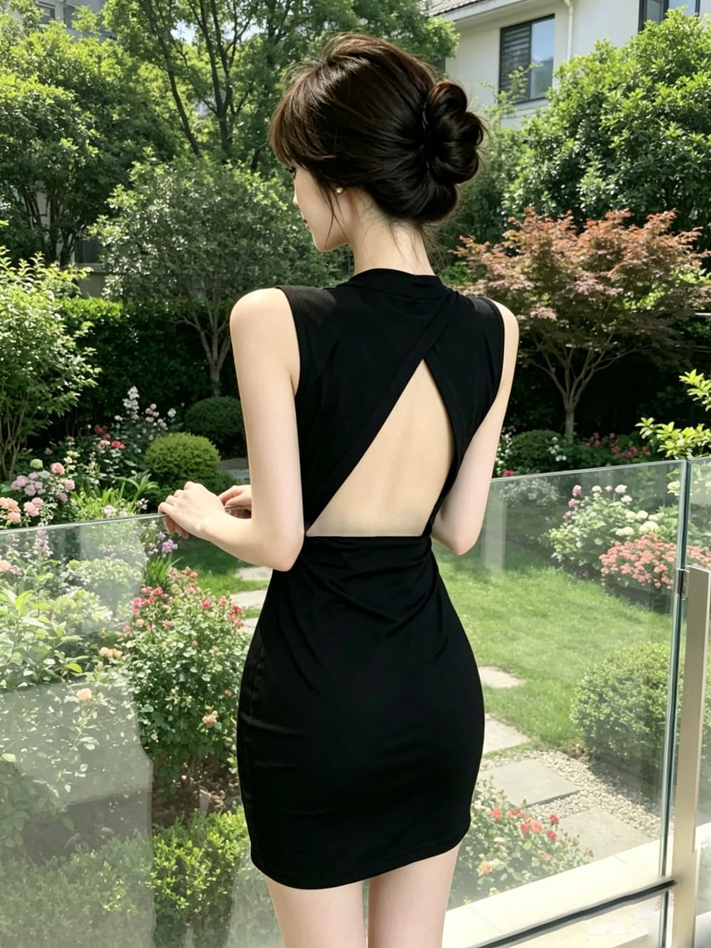 실사 새로운 섹시함 작은 키 검정색 다용도 품격 뒤로 홀로우 아웃 섹시함 타이트 스커트 드레스 예복 미니 스커트 상세 이미지 11