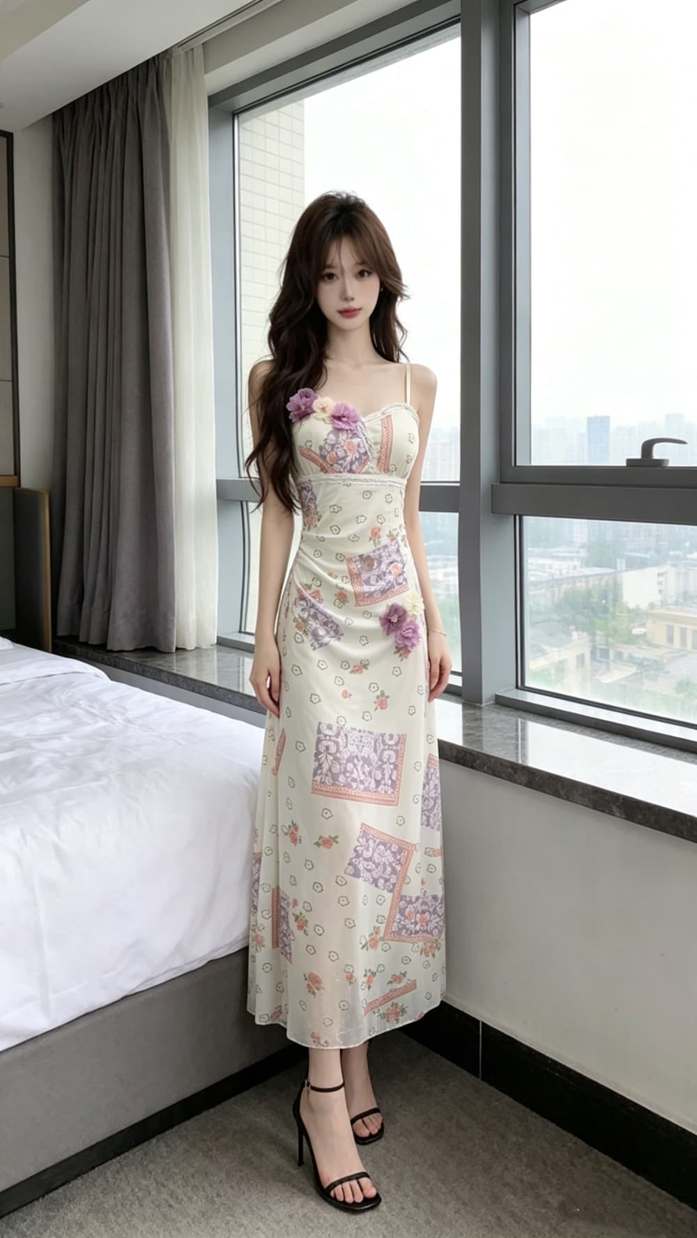 실사 망사 꽃 슬립 여성 드레스 여름 해변가 휴가 허리 수축 슬림해 보이는 품격 해변 드레스 롱 스커트 상세 이미지 8