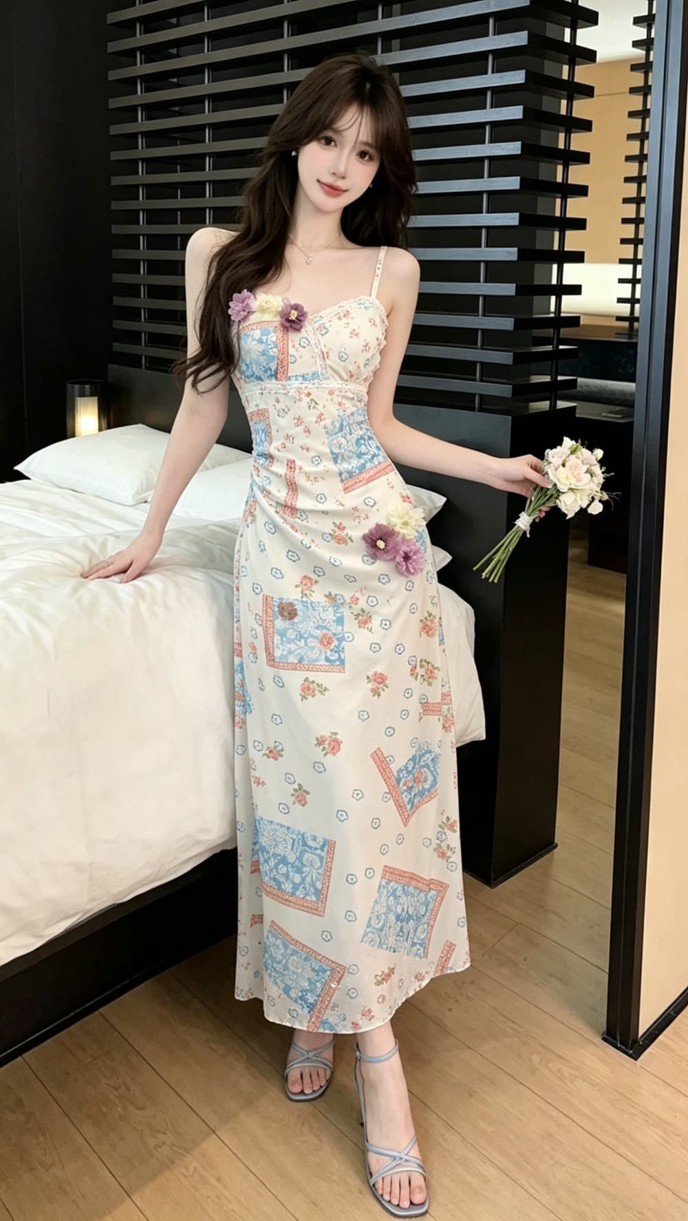 실사 망사 꽃 슬립 여성 드레스 여름 해변가 휴가 허리 수축 슬림해 보이는 품격 해변 드레스 롱 스커트 상세 이미지 20