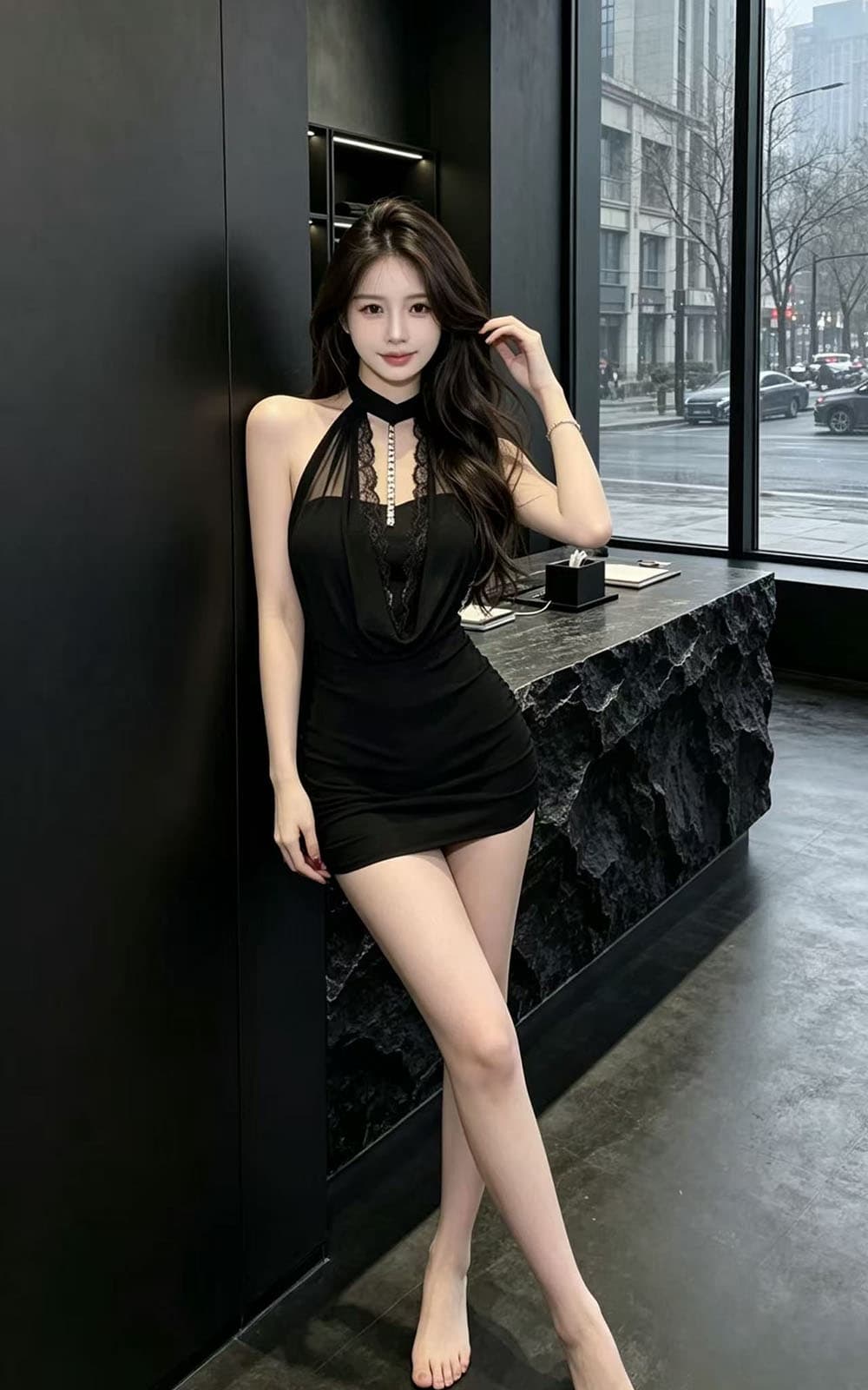 실사 핫걸 보라색 체인 섹시함 망사 흔들다 칼라 행침 목 여성 드레스 여름 순수한 욕망 몸매 가꾸기 타이트 스커트 미니 스커트 상세 이미지 17