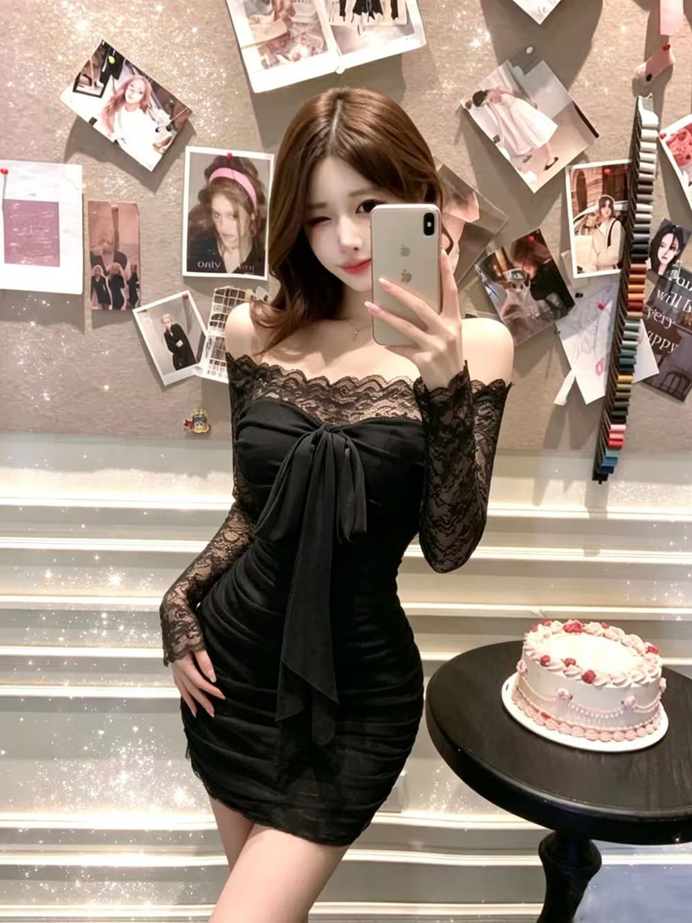 실사 새로운 핫걸 오프숄더 타이트 스커트 허리 수축 여성 드레스 섹시함 레이스 조각 미니 스커트 프랑스식 치마 상세 이미지 23