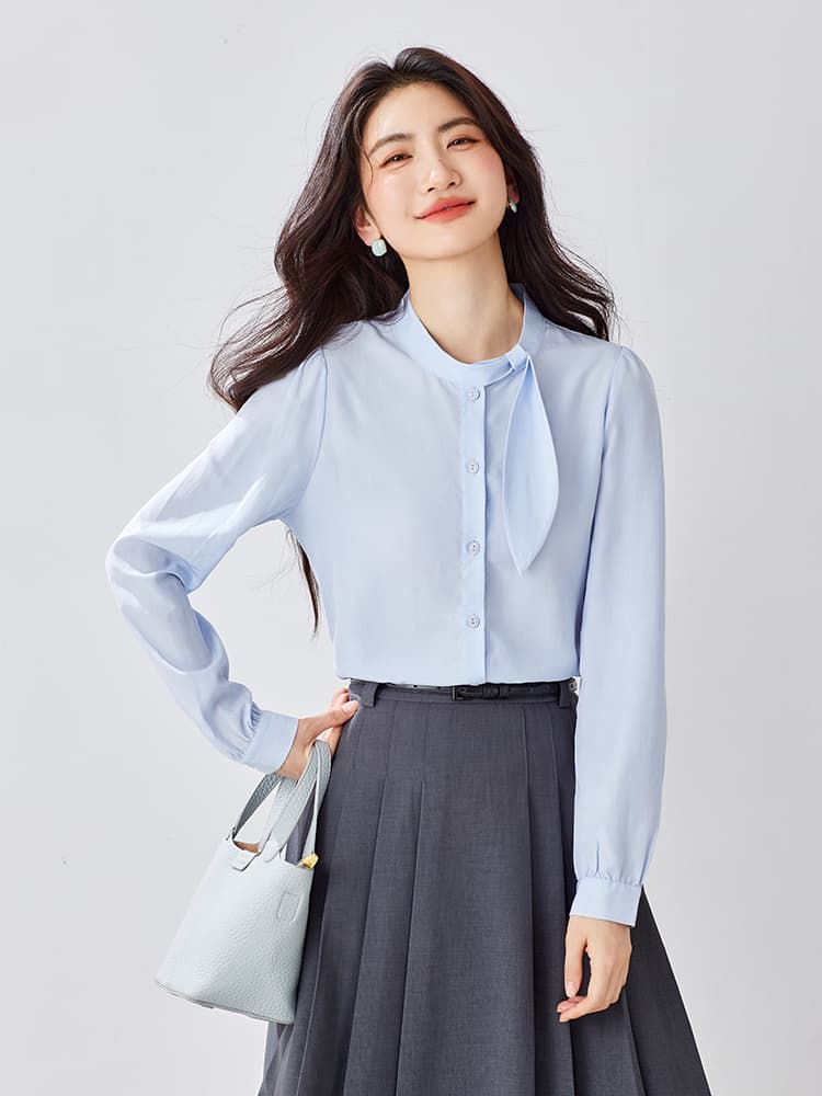 라이 경기 서울 여성 셔츠 디자인 센스 리본 긴팔 셔츠 주간 실크 맨위 2026 가을 새로운