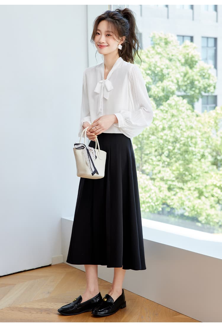출퇴근 주간 접시 사무실 lady 심하게 추천 색상 시스템 너무 사랑하는 플리츠 리본 셔츠 상세 이미지 10