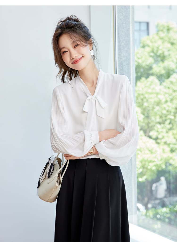 출퇴근 주간 접시 사무실 lady 심하게 추천 색상 시스템 너무 사랑하는 플리츠 리본 셔츠 상세 이미지 12