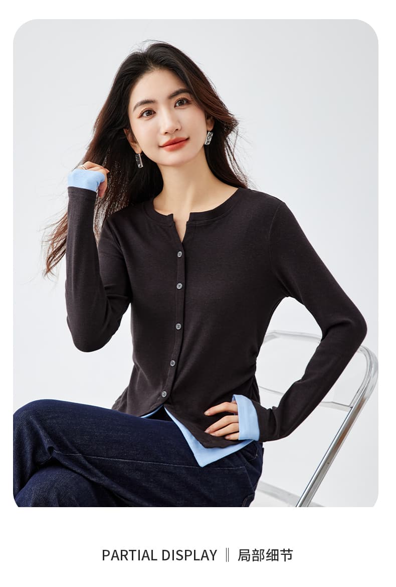 빅 사이즈 지방 mm 긍정적 인 어깨 페이크 레이어드 티셔츠 여성 2026 새로운 인사이드 가져 가라. 기본 셔츠 봄 긴팔 맨위 상세 이미지 3