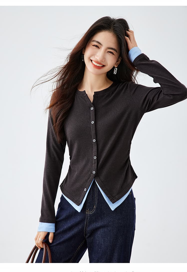 빅 사이즈 지방 mm 긍정적 인 어깨 페이크 레이어드 티셔츠 여성 2026 새로운 인사이드 가져 가라. 기본 셔츠 봄 긴팔 맨위 상세 이미지 16