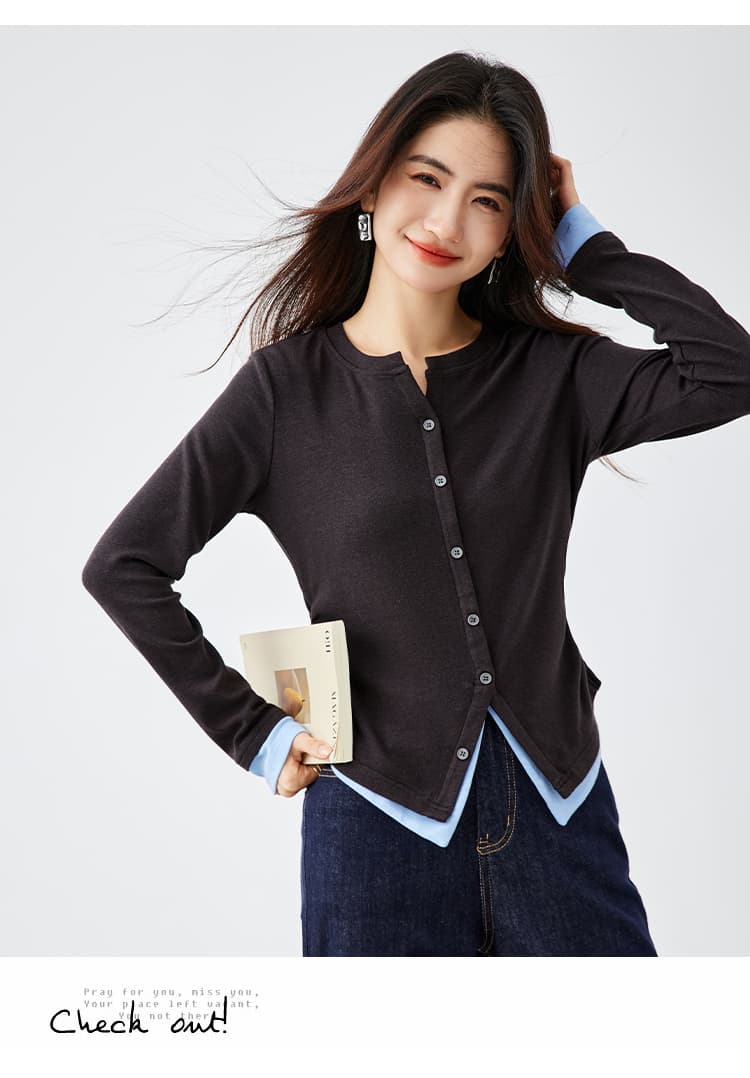 빅 사이즈 지방 mm 긍정적 인 어깨 페이크 레이어드 티셔츠 여성 2026 새로운 인사이드 가져 가라. 기본 셔츠 봄 긴팔 맨위 상세 이미지 18