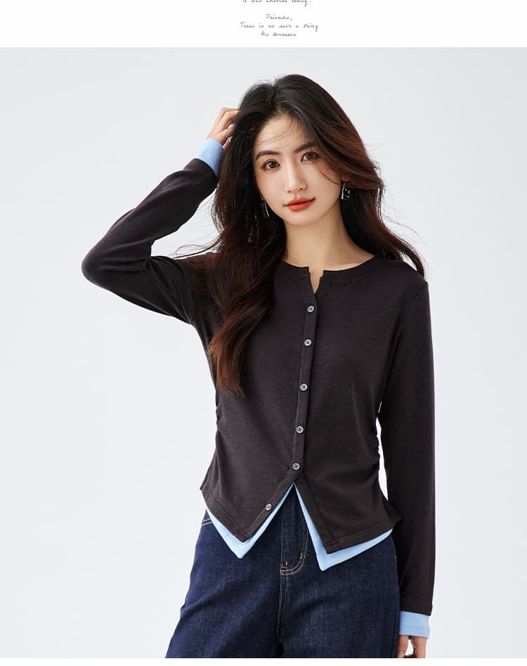빅 사이즈 지방 mm 긍정적 인 어깨 페이크 레이어드 티셔츠 여성 2026 새로운 인사이드 가져 가라. 기본 셔츠 봄 긴팔 맨위 상세 이미지 20