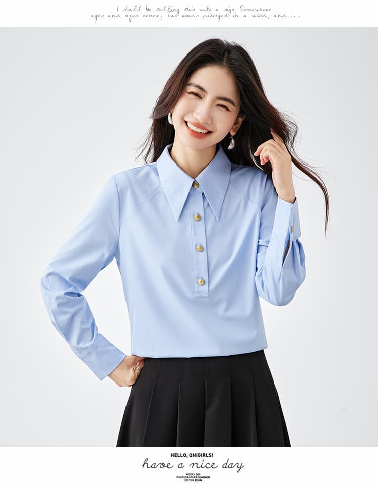 2026 새로운 파란색 긴팔 폴로 칼라 스트레이트 셔츠 올해 인기 달콤함 셔츠 품격 맨위 봄 가을 상세 이미지 14