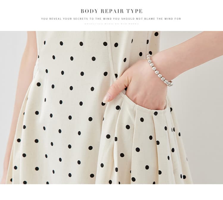 남쪽 법 예 윤 프랑스식 miu 부서 도트 무늬 여성 드레스 여름 슬립 드레스 화이트 살구 색상 롱 스커트 상세 이미지 17