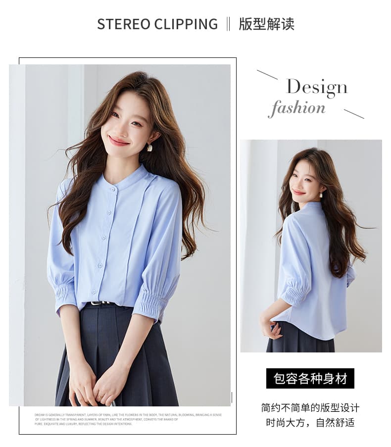 파란색 셔츠 여자 반팔 직장 면접 품격 빛 직장 출퇴근 착용 가져 가라. 긍정적 인 로드 중 경력 셔츠 상세 이미지 7