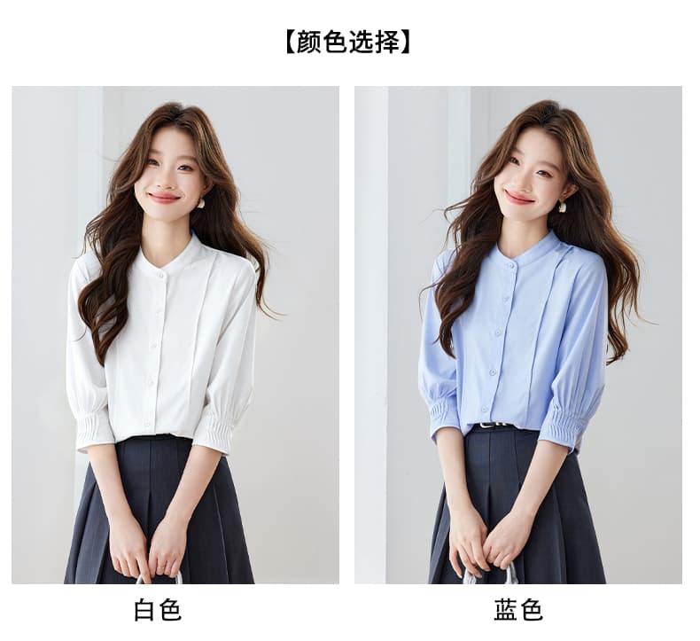파란색 셔츠 여자 반팔 직장 면접 품격 빛 직장 출퇴근 착용 가져 가라. 긍정적 인 로드 중 경력 셔츠 상세 이미지 13
