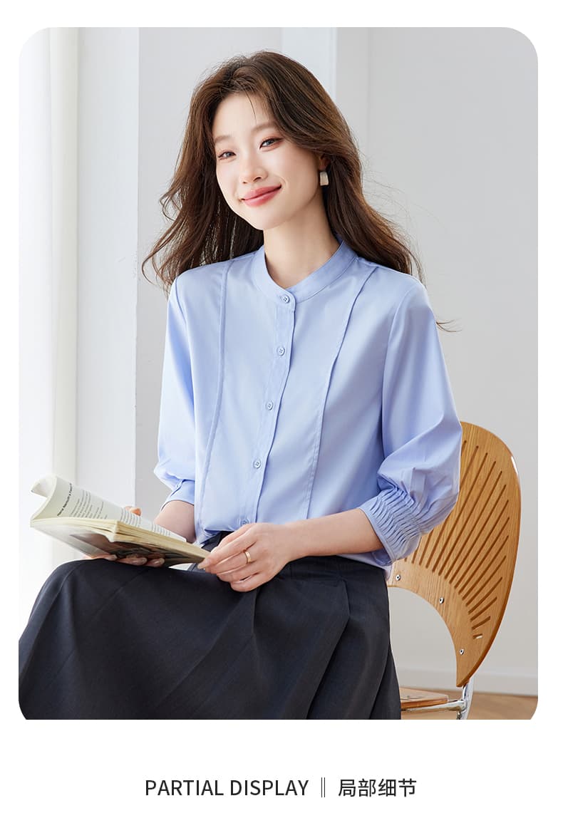 파란색 셔츠 여자 반팔 직장 면접 품격 빛 직장 출퇴근 착용 가져 가라. 긍정적 인 로드 중 경력 셔츠 상세 이미지 3