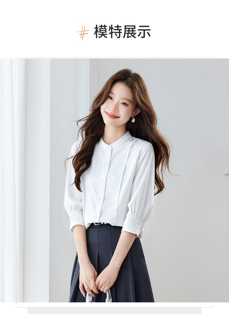 파란색 셔츠 여자 반팔 직장 면접 품격 빛 직장 출퇴근 착용 가져 가라. 긍정적 인 로드 중 경력 셔츠 상세 이미지 14