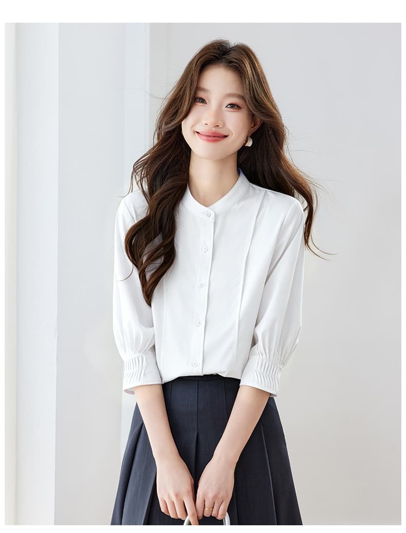 파란색 셔츠 여자 반팔 직장 면접 품격 빛 직장 출퇴근 착용 가져 가라. 긍정적 인 로드 중 경력 셔츠 상세 이미지 15
