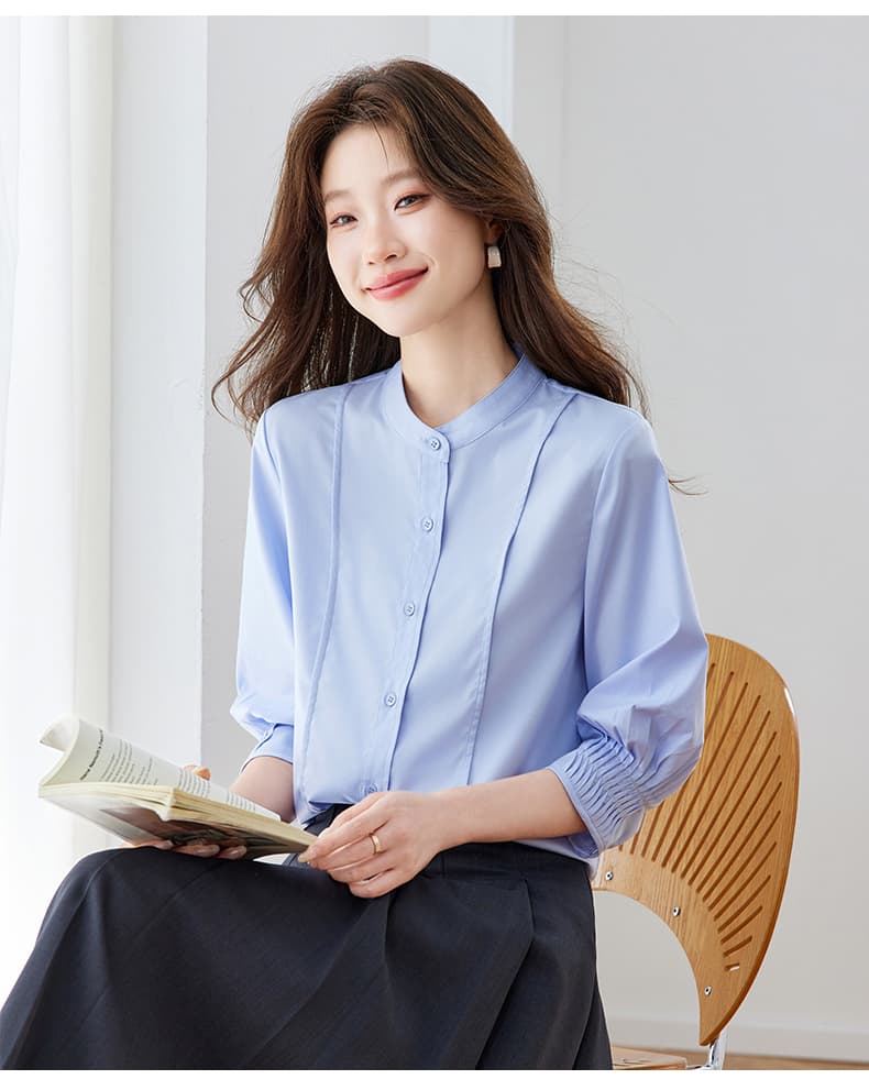 파란색 셔츠 여자 반팔 직장 면접 품격 빛 직장 출퇴근 착용 가져 가라. 긍정적 인 로드 중 경력 셔츠 상세 이미지 16