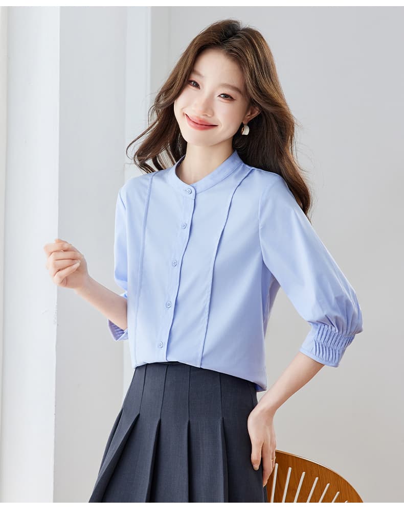 파란색 셔츠 여자 반팔 직장 면접 품격 빛 직장 출퇴근 착용 가져 가라. 긍정적 인 로드 중 경력 셔츠 상세 이미지 17