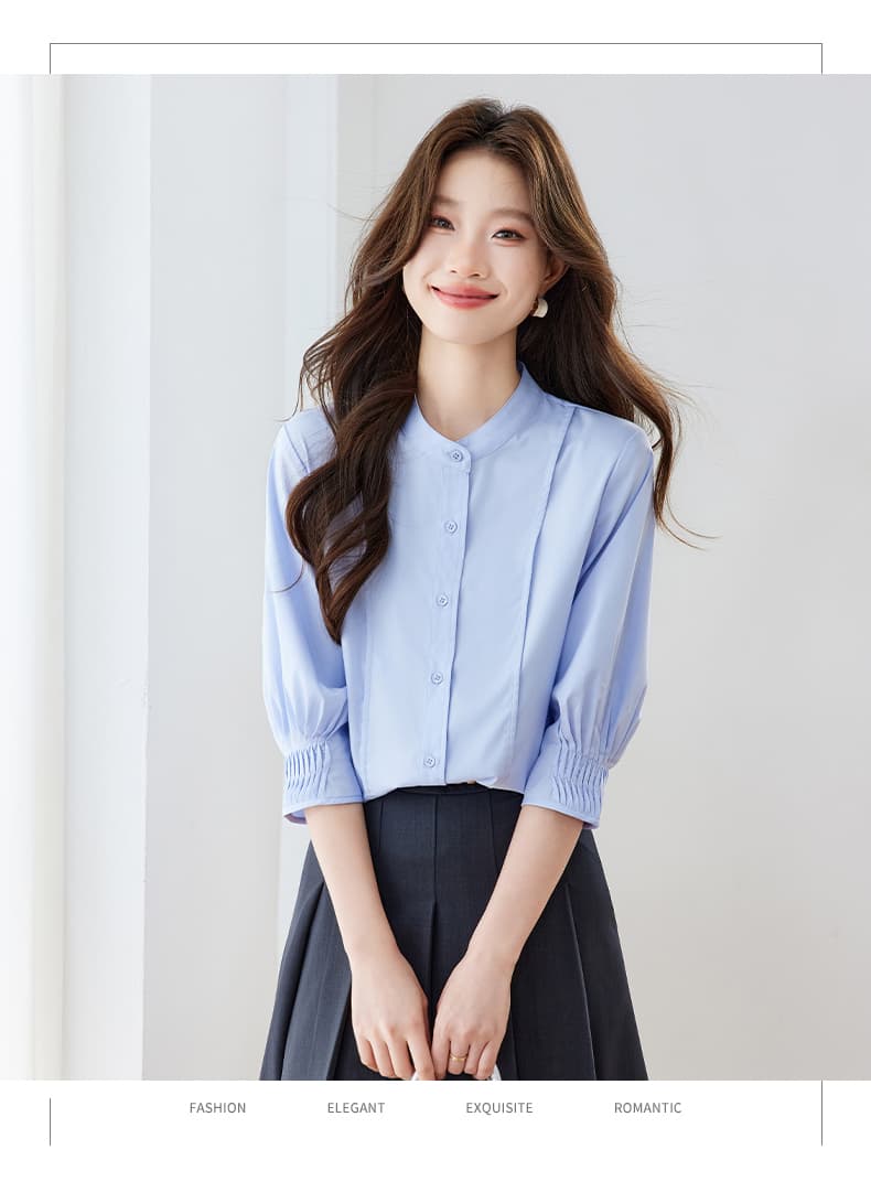 파란색 셔츠 여자 반팔 직장 면접 품격 빛 직장 출퇴근 착용 가져 가라. 긍정적 인 로드 중 경력 셔츠 상세 이미지 18
