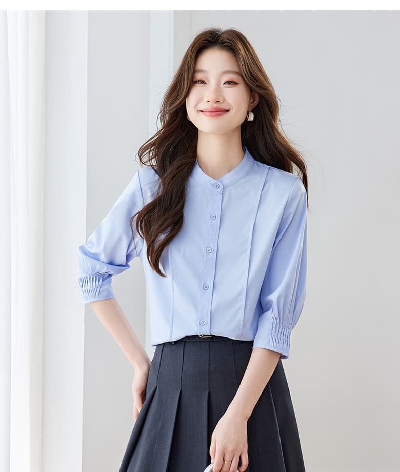 파란색 셔츠 여자 반팔 직장 면접 품격 빛 직장 출퇴근 착용 가져 가라. 긍정적 인 로드 중 경력 셔츠 상세 이미지 19