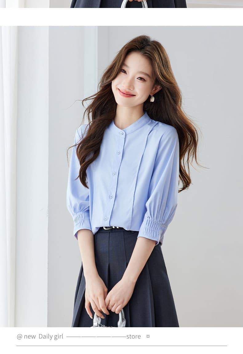 파란색 셔츠 여자 반팔 직장 면접 품격 빛 직장 출퇴근 착용 가져 가라. 긍정적 인 로드 중 경력 셔츠 상세 이미지 20