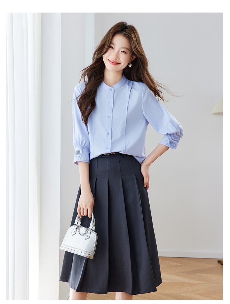 파란색 셔츠 여자 반팔 직장 면접 품격 빛 직장 출퇴근 착용 가져 가라. 긍정적 인 로드 중 경력 셔츠 상세 이미지 21