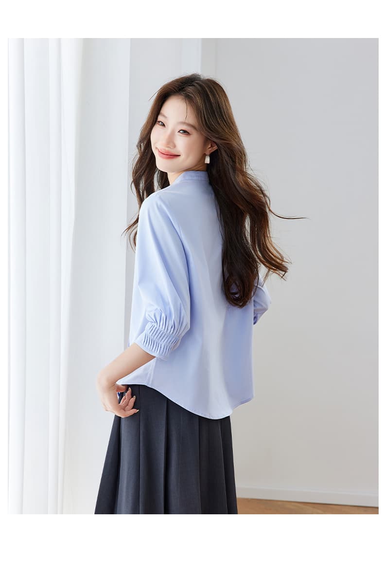 파란색 셔츠 여자 반팔 직장 면접 품격 빛 직장 출퇴근 착용 가져 가라. 긍정적 인 로드 중 경력 셔츠 상세 이미지 22