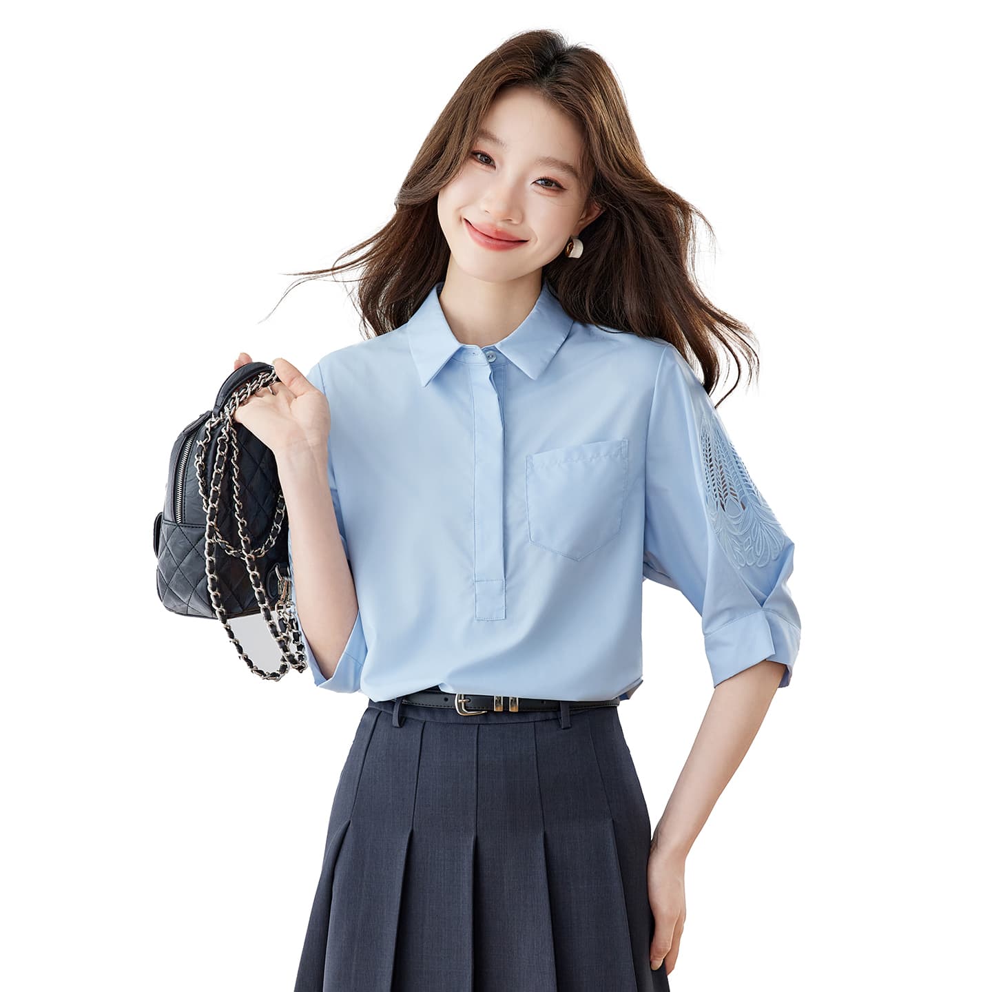 반팔 여성 셔츠 2026 새로운 여름 Chic 외국 가스 쉬폰 블라우스 맨위 프랑스식 패션 품격 셔츠 이미지 5