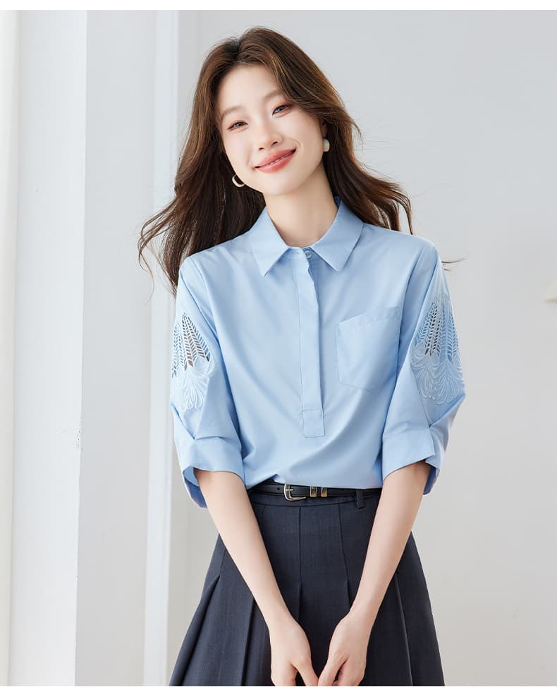 반팔 여성 셔츠 2026 새로운 여름 Chic 외국 가스 쉬폰 블라우스 맨위 프랑스식 패션 품격 셔츠 상세 이미지 15
