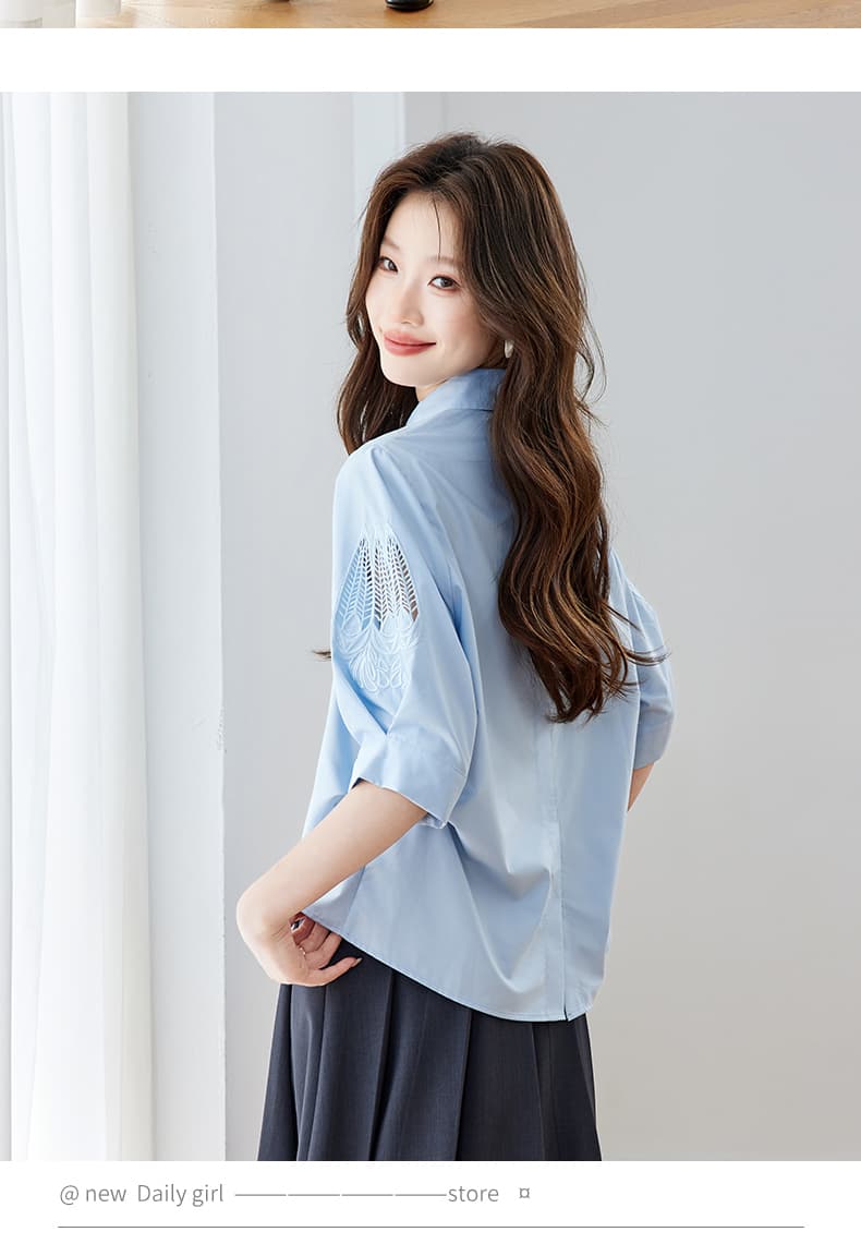 반팔 여성 셔츠 2026 새로운 여름 Chic 외국 가스 쉬폰 블라우스 맨위 프랑스식 패션 품격 셔츠 상세 이미지 19