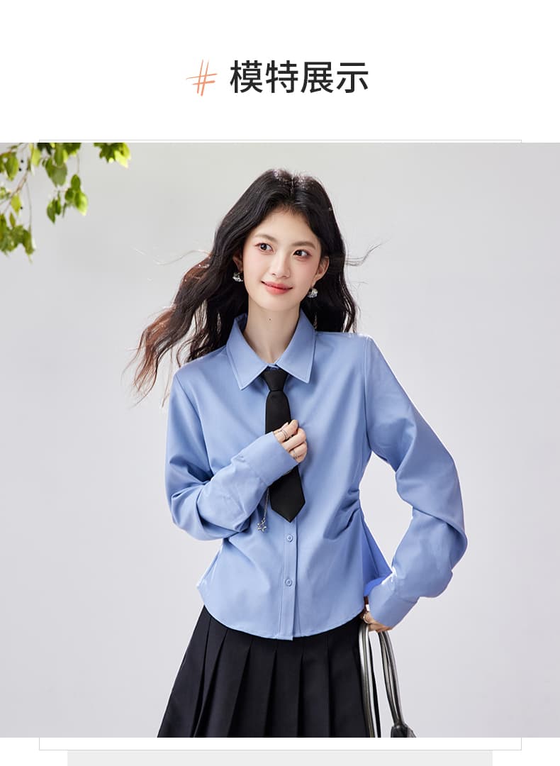 디자인 센스 작은 대중 셔츠 여자 2026 가을 새로운 긴팔 맨위 프랑스식 루즈핏 파란색 POLO 칼라 셔츠 상세 이미지 13