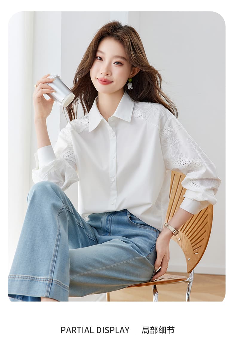 달빛 자수 여성 자수 화이트 셔츠 여성 셔츠 2026 가을 새로운 루즈핏 다용도 셔츠 상세 이미지 3