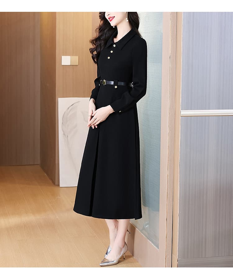 실사 2026 가을 새로운 레트로 그는 벤 바람 허리 수축 디자인 품격 긴팔 한 마디 고급 센스 드레스 상세 이미지 17