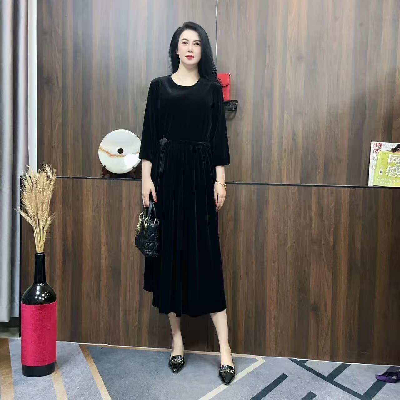 벨벳 심지어 드레스 빛 럭셔리 섹션 여성 의류 사계절 다용도 이미지 6