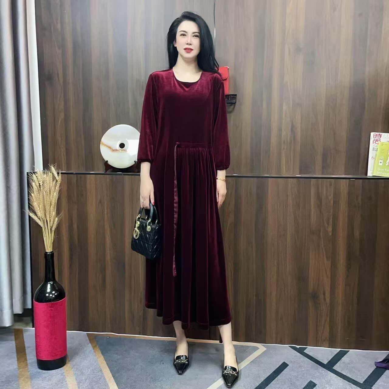 벨벳 심지어 드레스 빛 럭셔리 섹션 여성 의류 사계절 다용도 상세 이미지 5