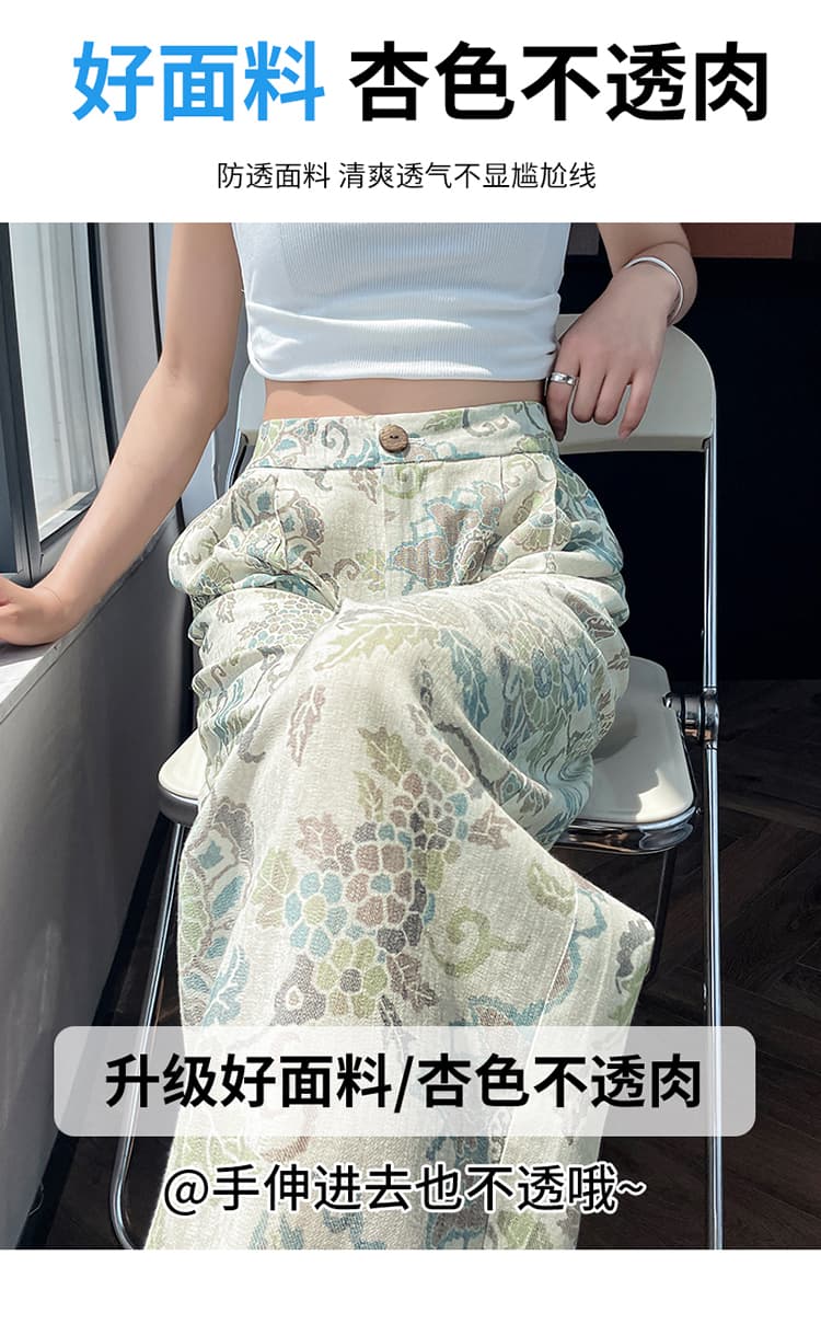 실사 재고 상품 2025 여름 새로운 프린트 주간 실크 아마 와이드 레그 팬츠 하이웨이스트 면 린넨 자외선 차단 바닥 청소 바지 여성 상세 이미지 25