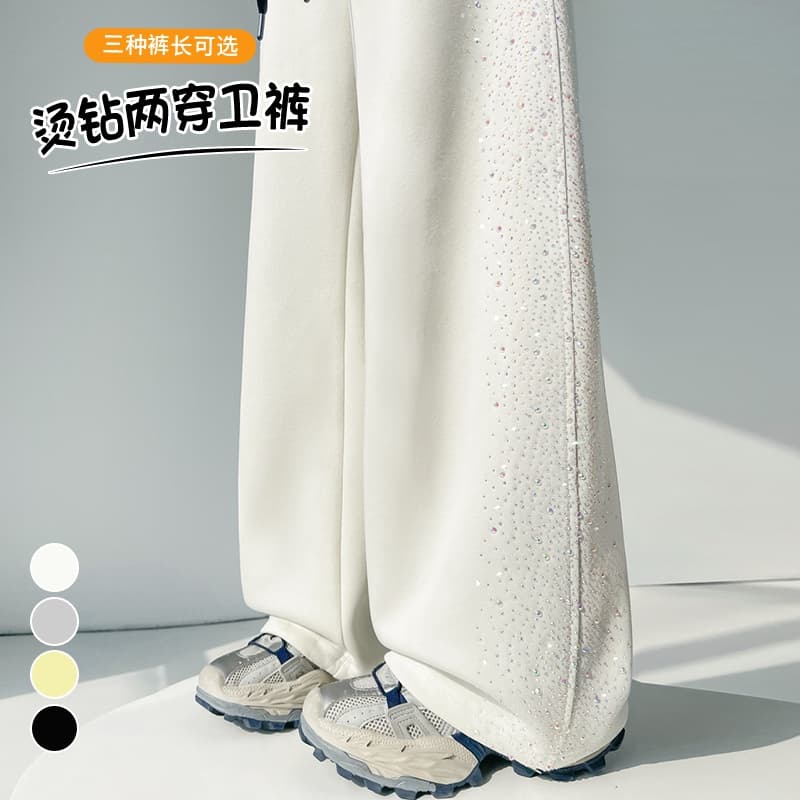 실사 2026 봄 여름 새로운 모통이 칼 바지 압력 훈련 Gypsophila 하이웨이스트 조거 넓은 다리 둘 착용 웨이 바지 캐주얼 바지 여성 이미지 2