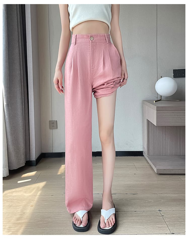 실사 2026 여름 새로운 아마 와이드 레그 팬츠 얼음 실크 하이웨이스트 스트레이트 면 린넨 정장 바지 캐주얼 바지 여성 상세 이미지 50