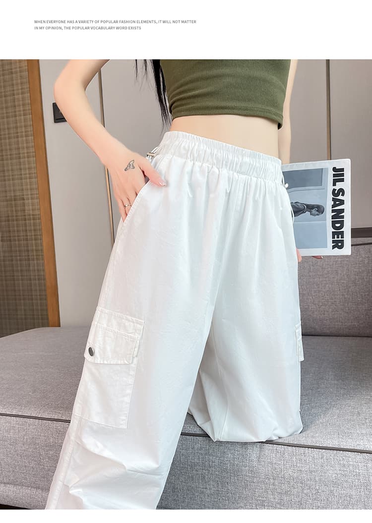 실사 2026 여름 새로운 속도 건조한 워크웨어 팬츠 여성 얇은 스타일 하이웨이스트 속도 건조한 바지 둘 착용 얼음 실크 자외선 차단 운동 바지 상세 이미지 57