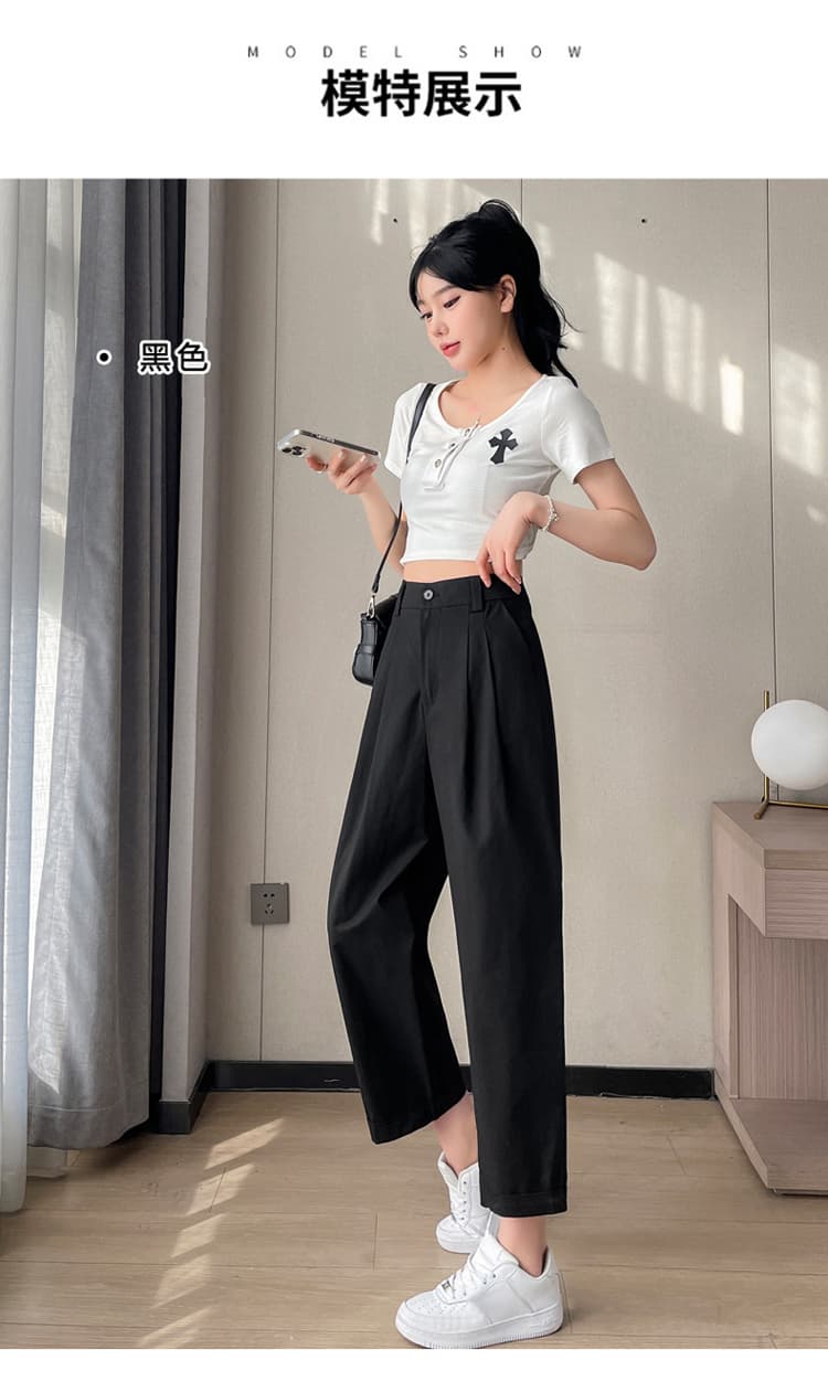 실사 2026 여름 새로운 워시 물 면 하이웨이스트 스트레이트 팬츠 할란 루즈핏 무 9 포인트 캐주얼 바지 여성 상세 이미지 27