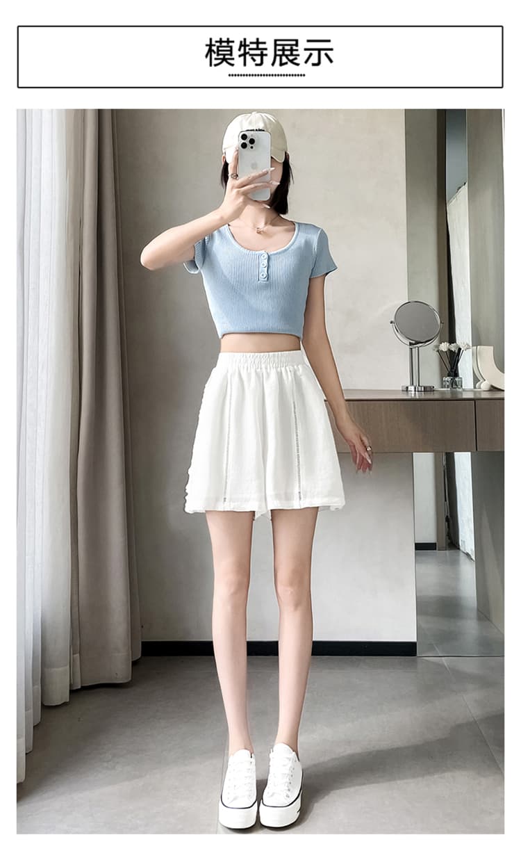 실사 2026 여름 새로운 주간 실크 아마 와이드 레그 팬츠 반바지 레이스 얼음 실크 한 마디 캐주얼 바지 여성 상세 이미지 47