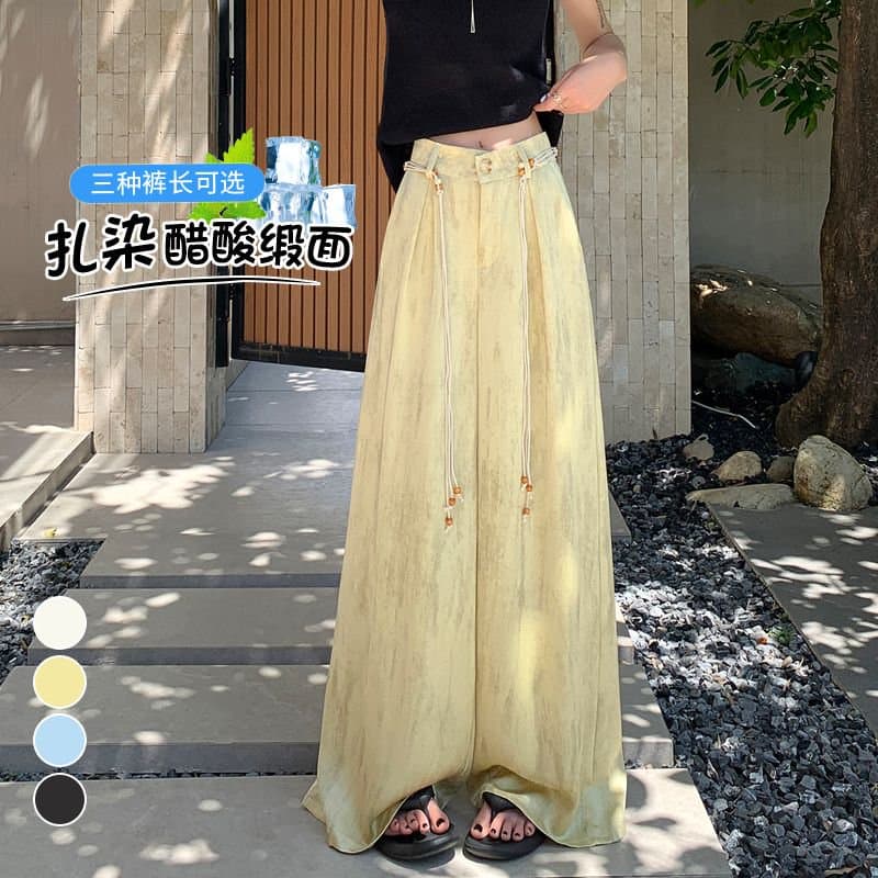 실사 2026 여름 새로운 얇은 스타일 홀치기 염색 아세트산 새틴 얼음 실크 하이웨이스트 넓은 다리 자외선 차단 얇은 스타일 바닥 청소 바지 여성 이미지 4