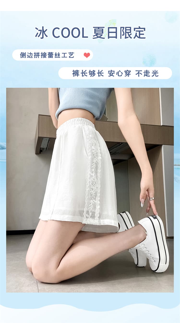실사 2026 여름 새로운 주간 실크 아마 와이드 레그 팬츠 반바지 레이스 얼음 실크 한 마디 캐주얼 바지 여성 상세 이미지 29