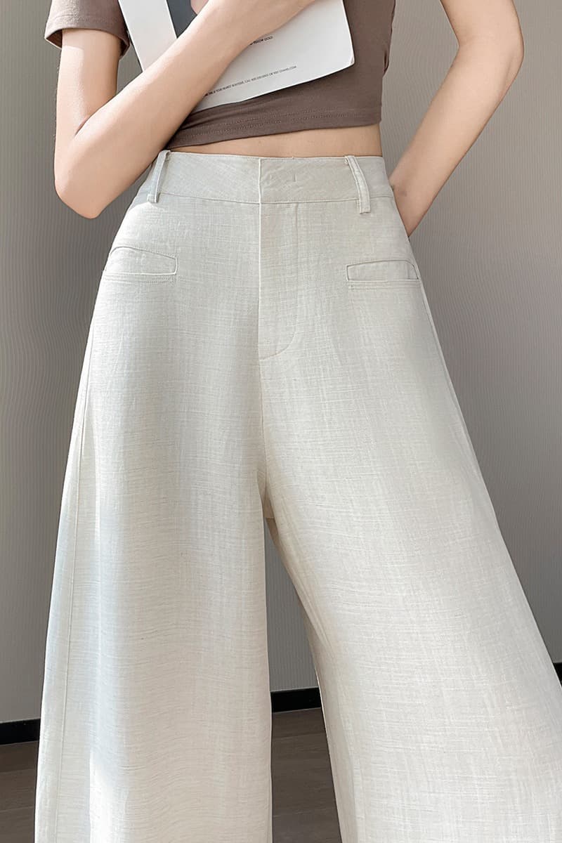 실사 2026 여름 새로운 주간 실크 아마 와이드 레그 팬츠 얇은 스타일 얼음 실크 자외선 차단 캐주얼 스트레이트 바닥 청소 바지 여성 이미지 7