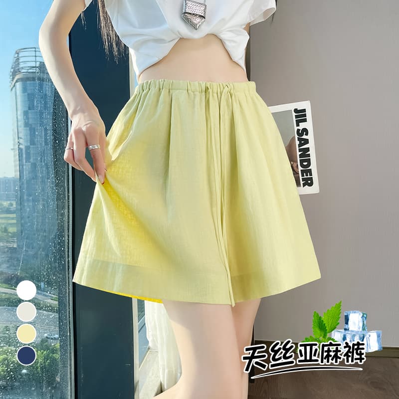 실사 2026 여름 새로운 얇은 스타일 헤링본 곡물 주간 실크 아마 오부 바지 한 마디 반바지 넓은 다리 얼음 실크 바지 여성 이미지 5