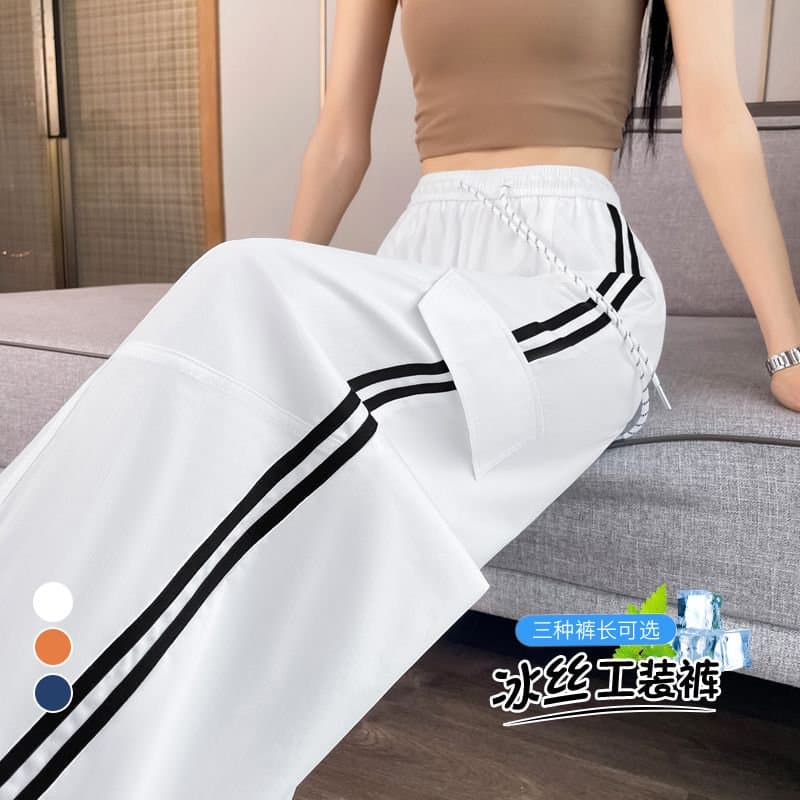 실사 2026 여름 새로운 하이웨이스트 둘 착용 바지 속도 건조한 바지 캐주얼 자외선 차단 바지 얼음 실크 얇은 스타일 워크웨어 팬츠 여성 이미지 5