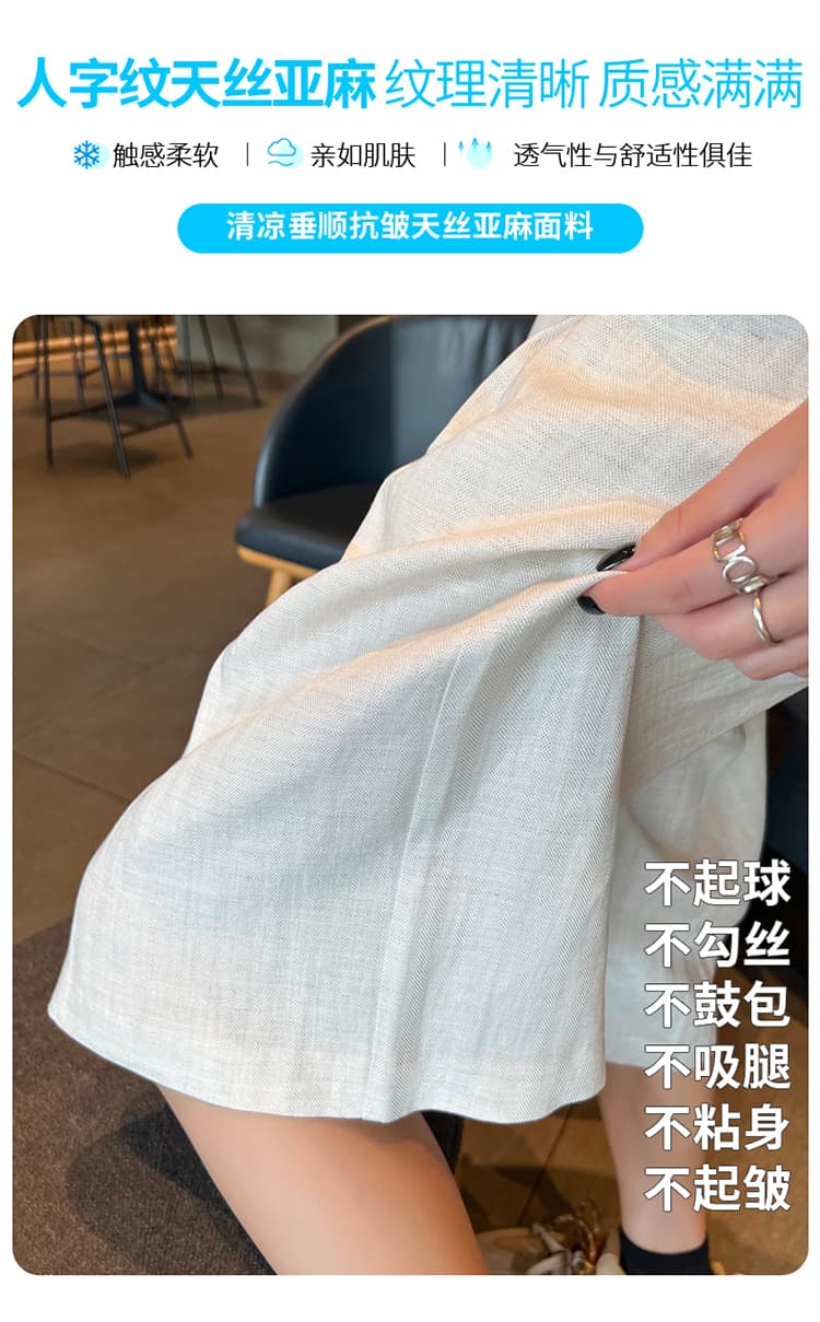 실사 2026 여름 새로운 주간 실크 아마 오부 바지 와이드 레그 팬츠 한 마디 반바지 얇은 스타일 면 린넨 바지 여성 상세 이미지 12