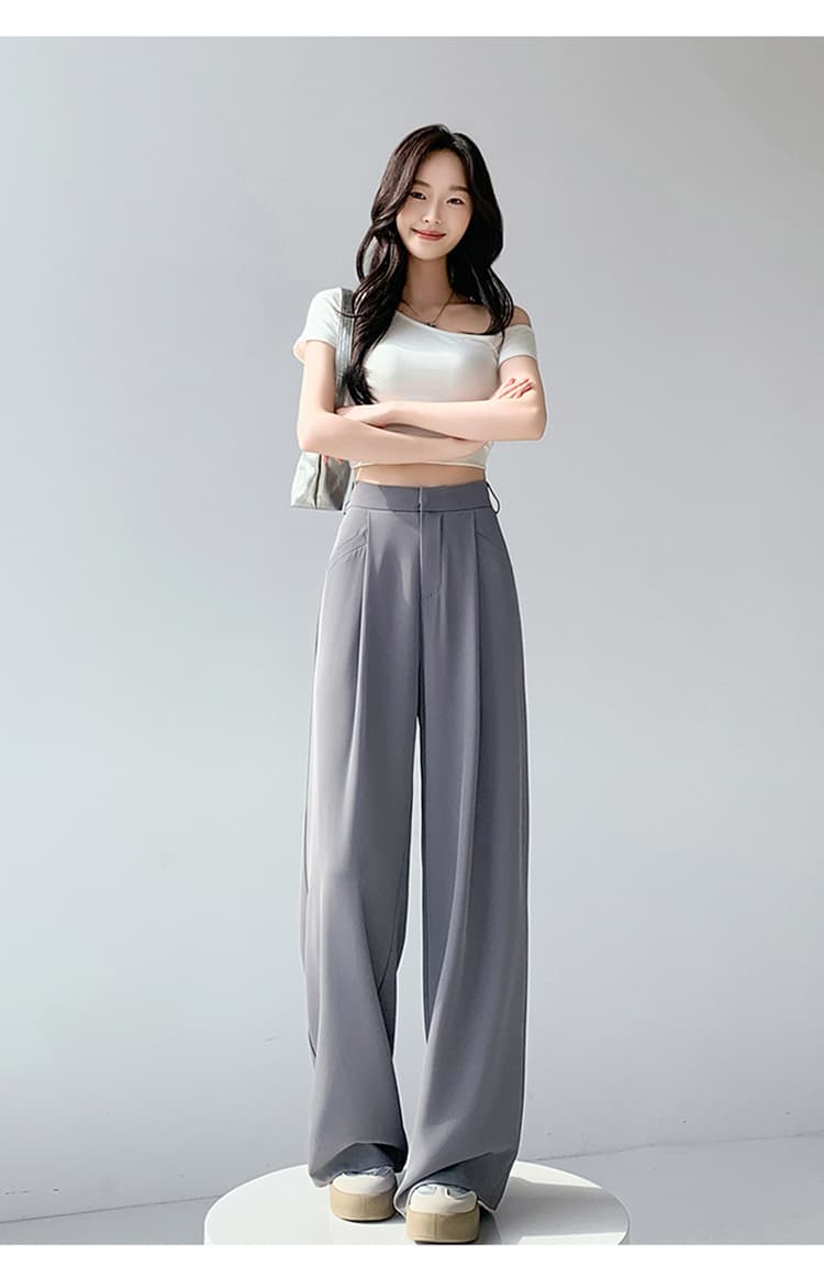 실사 2026 여름 새로운 얼음 실크 정장 바지 하이웨이스트 좁은 에디션 와이드 레그 팬츠 스트레이트 얇은 도루 피하다. 바닥 청소 바지 여성 상세 이미지 54